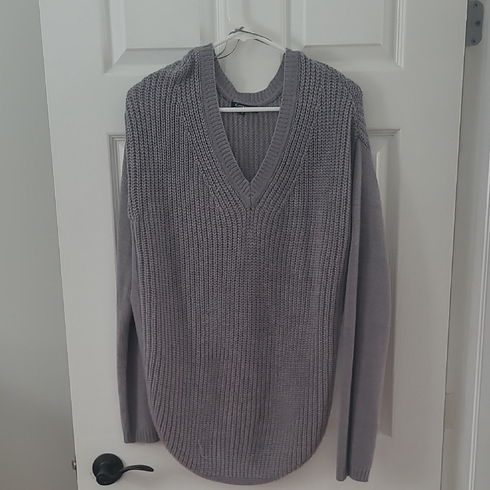 Gray V-Neck Women's Sweater